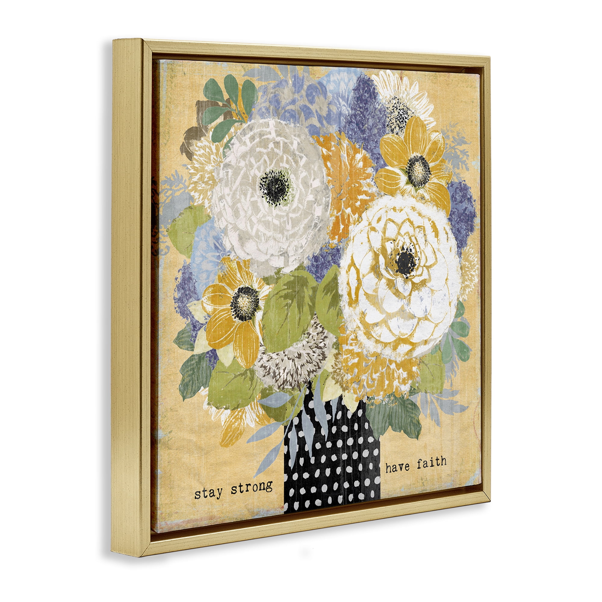 Stupell Industries Stay Strong Have Faith Gold Framed Floater Canvas Wall Art, design by Suzanne Nicoll