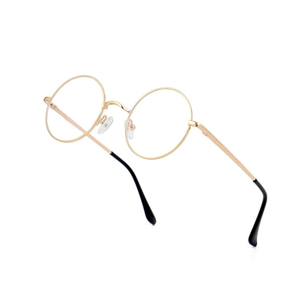 EYLRIM Round Blue Light Blocking Glasses for Women Men Circle Clear Lens Metal Frame Eyeglasses Non Prescription(A1 Gold)