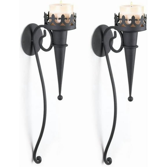 2 Medieval Gothic Torch Style Black Pillar Candle Holder Wall Sconce,New
