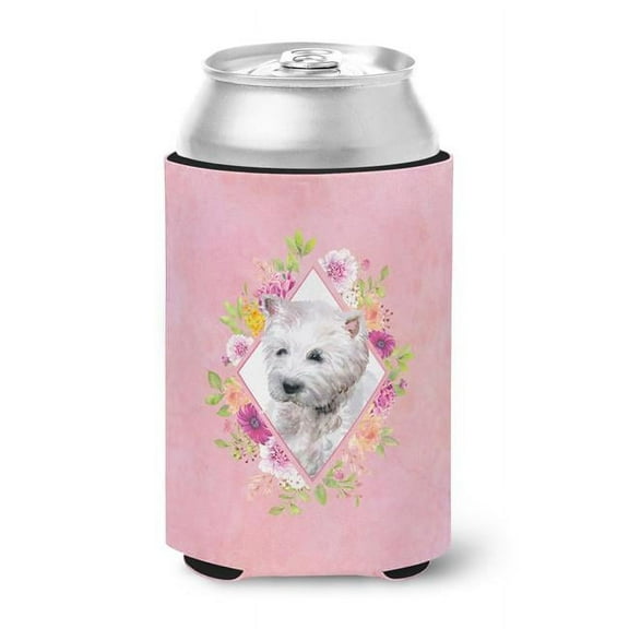 West Highland White Terrier Pink Flowers Can or Bottle Hugger