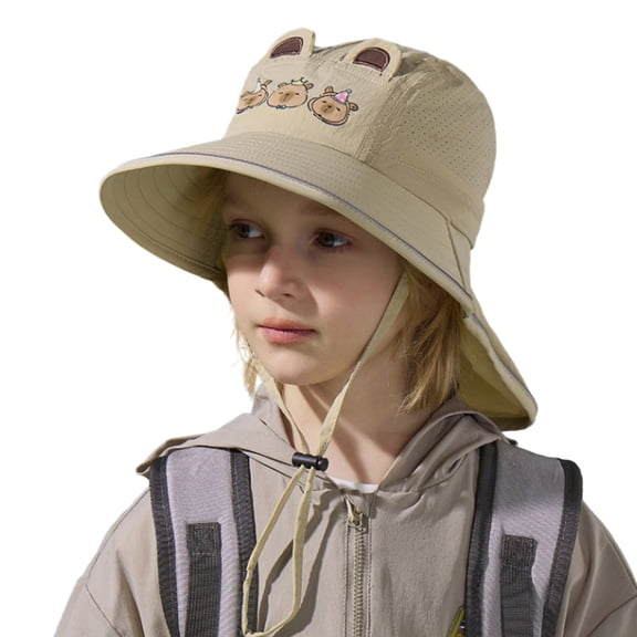 Krdevn Kids Capybara Print Sun Hat, Wide Brim Neck Flap UPF 50 Hat Size:3-10 Years