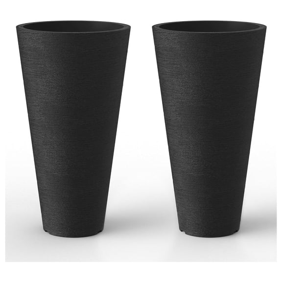 Exlonjet Tall Round Planter Set of 2, 18" H Large Decorative Planter Pots for Outdoor Indoor Garden Patio Front Porch (Black)