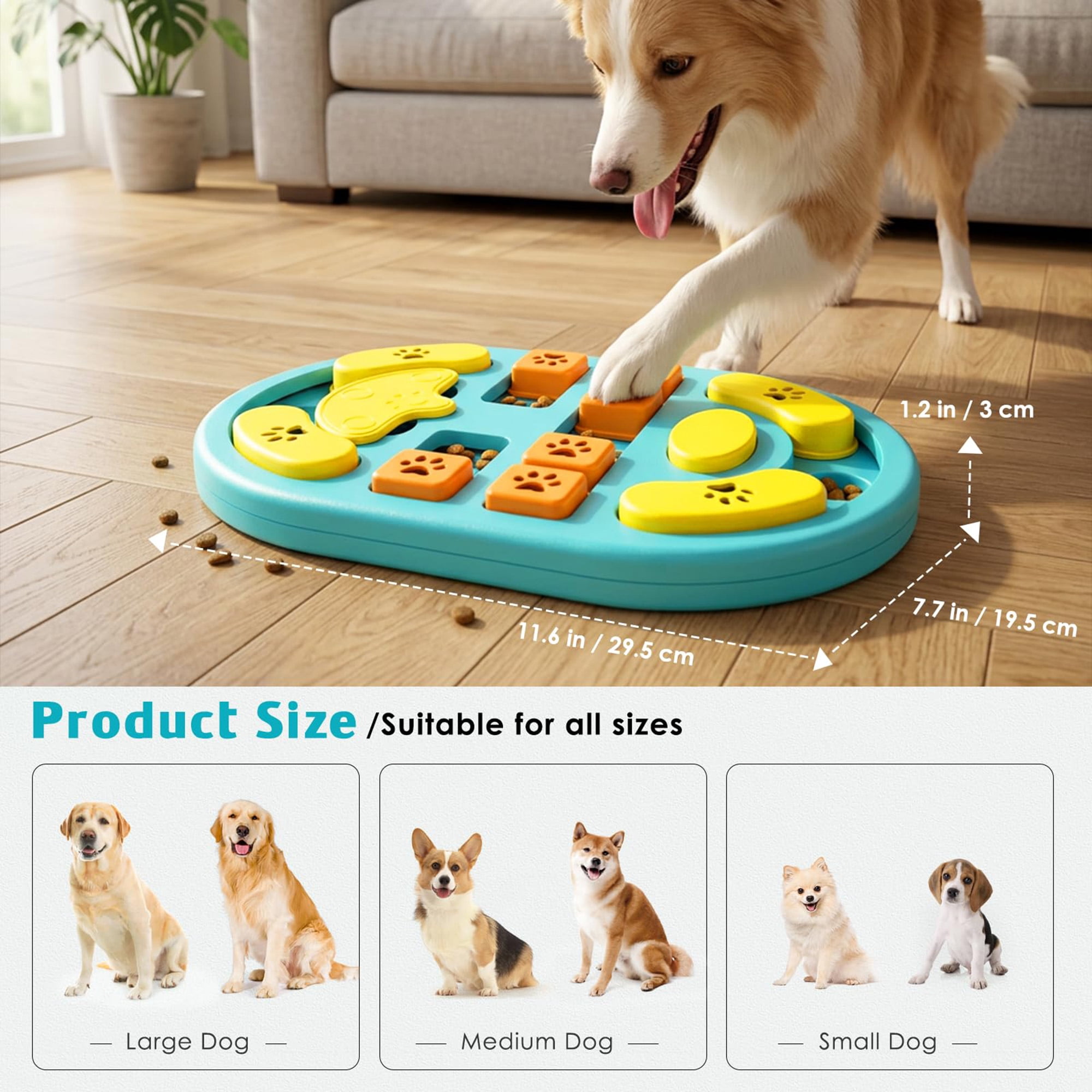 Interactie Dog Puzzle Toy for Mental Stimulation,IQ Training Treat Dispenser with Non-Slip Base,Slow Feeder Enrichment Game for Puppies Small Medium Large Dogs Cats to Reduce Boredom & Anxiety, Blue