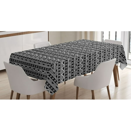 

Aztec Tablecloth Monochrome Style Aboriginal Horizontal Motifs in Tribal and Cultural Feels Rectangle Satin Table Cover for Dining Room and Kitchen 60 X 90 Charcoal Grey White by Ambesonne