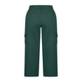 thumbnail image 5 of YOIAVAIOY Solid Cropped Pants Women Summer Fashion Elastic Waist Loose Fit Casual Capris Straight Wide Leg Capri Pants With Pockets Green L, 5 of 9
