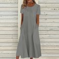 thumbnail image 5 of QUYUON Womens Summer T-Shirt Maxi Dresses Casual Round Neck Short Sleeve Pockets Maxi Long Dress Cocktail Party Evening Gown Beach Sun Dress Style D-5246 Gray XXXL, 5 of 5