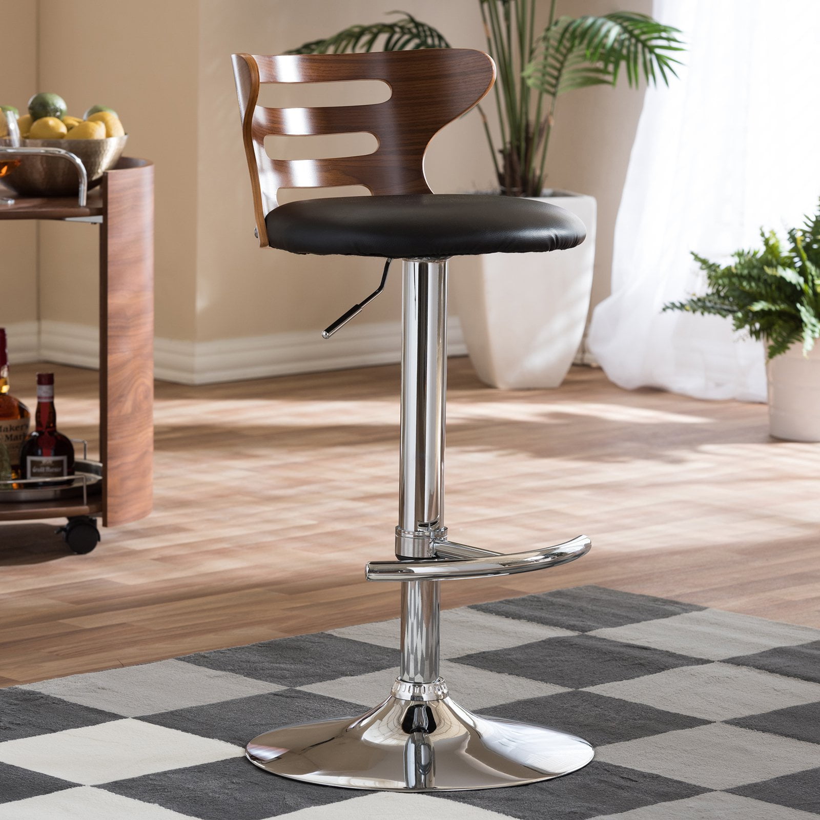 Wholesale Interiors Buell 31" Modern Bar-Height Stool, Walnut/Black