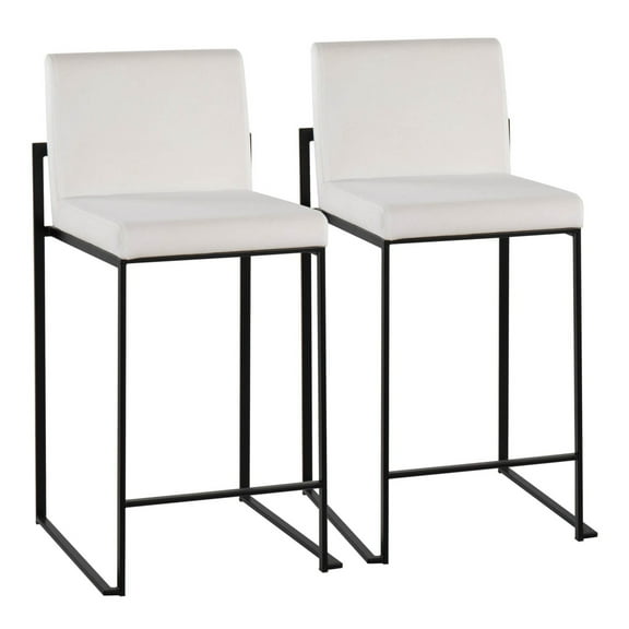 Fuji Contemporary High Back Counter Stool In Black Steel And White Velvet - Set Of 2