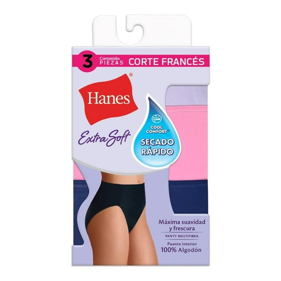 Pantaleta Hanes para Mujer, Corte Francés 3 Piezas Multicolor Talla 8