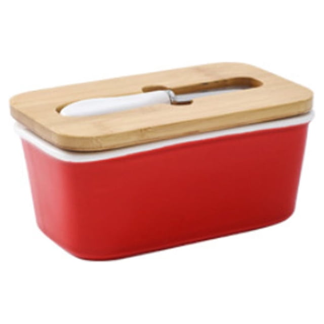 Bearachild Caja de almacenamiento de mantequilla con rebanador de cerámica para refrigerador, soporte para queso, organizador, contenedor de Almacenamiento y organización del hogar Rojo