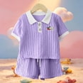 thumbnail image 4 of Juorvia Girls Summer Outfits 2pc Toddler Tween Sweatsuit Loose Fitted Collared T-Shirts Drawstring Waist Shorts(2-3 Years,Purple), 4 of 7