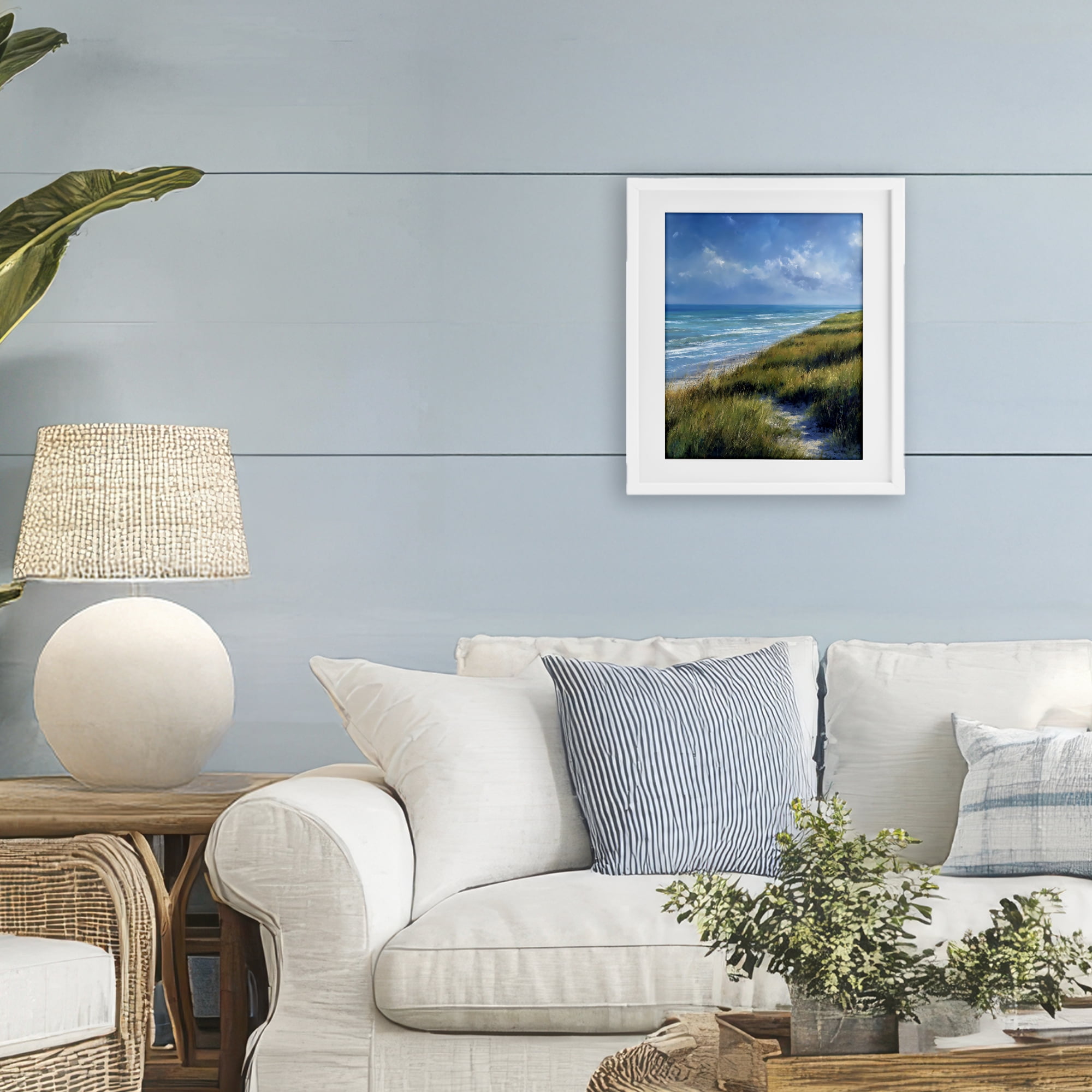 Stupell Industries Coastal Grass & Rolling Waves White Framed Print Under Glass, design by Franklyn Gregory