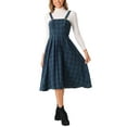 thumbnail image 2 of INSPIRE CHIC Women's Vintage Plaid Sleeveless A-Line Overall Pinafore Midi Dress M Dark Green, 2 of 5
