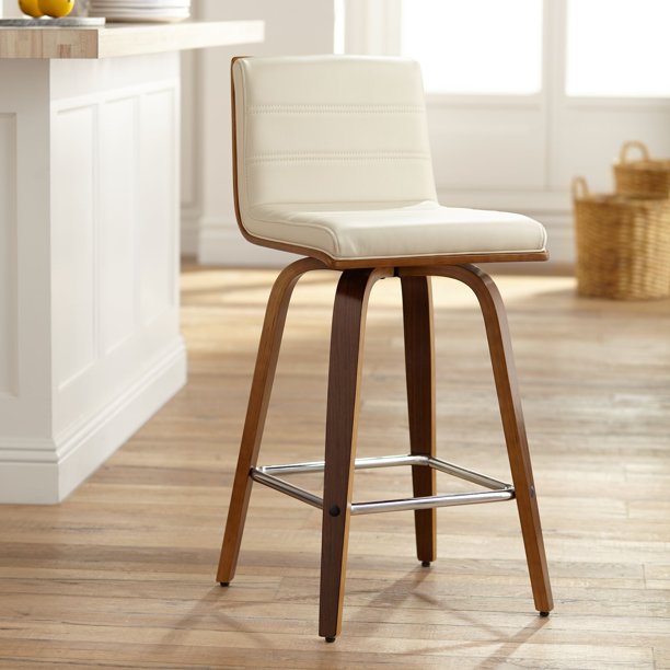 Armen Living Vienna Walnut Swivel Bar Stool 25 1/4" High Modern Cream