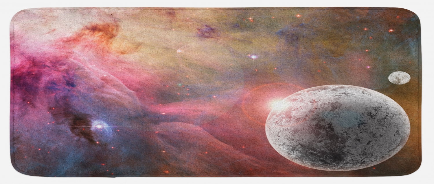 Outer Space Kitchen Mat, Unknown Frozen Planet in a Star Field with ...