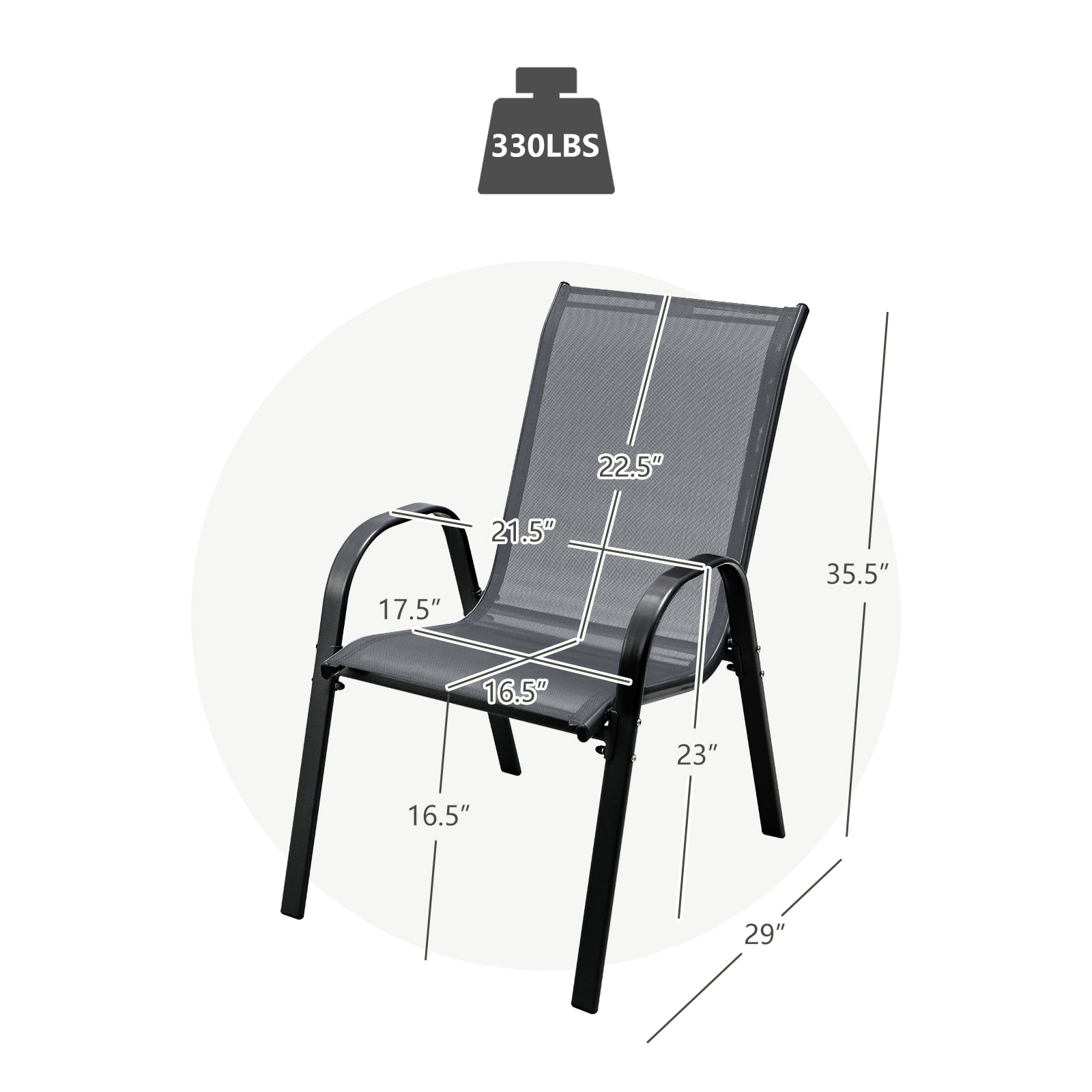 Gymax 4PCS Patio Stacking Dining Chairs w/ Curved Armrests & Breathable Seat Fabric Grey