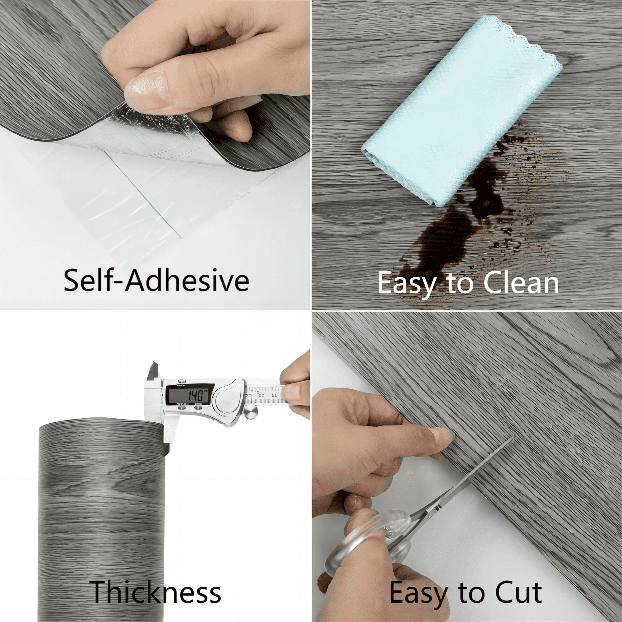 (4 pack) Lxcreat Vinyl Flooring Peel and Stick Roll Thicken Self Adhesive Dark Gray Vinyl Floor Wood Flooring Wood Grain Floor 118-in x 15.7-in