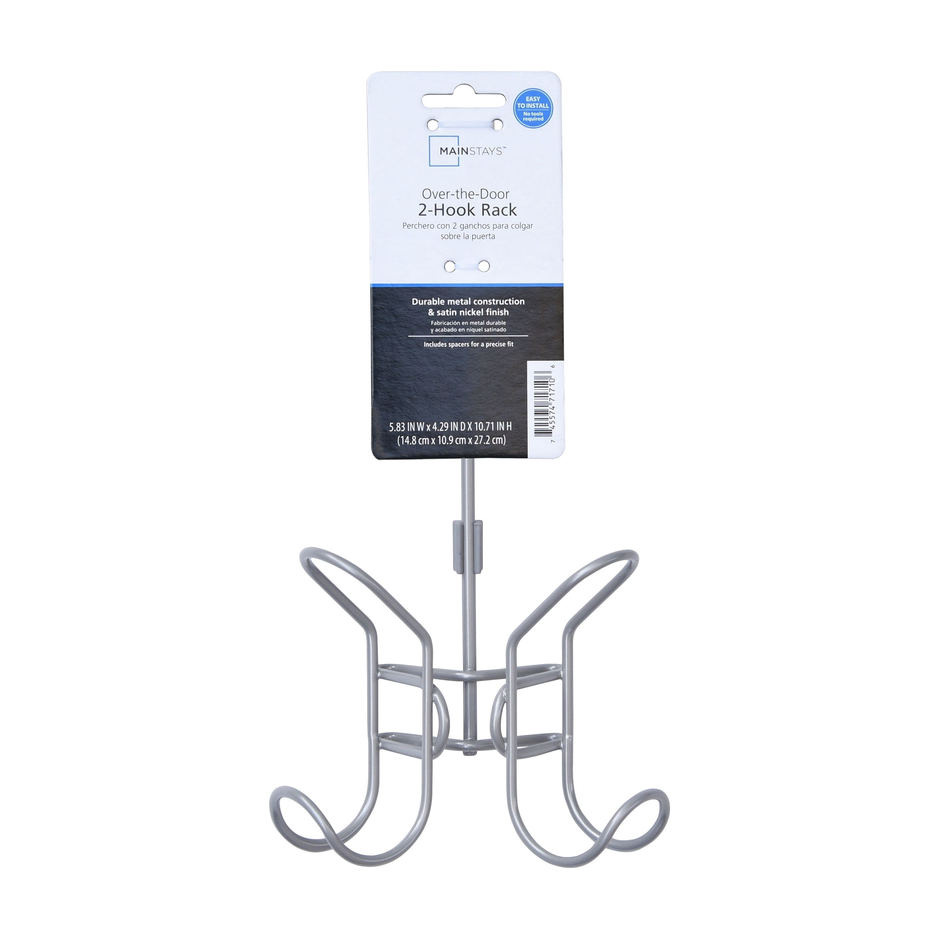 Mainstays Over the Door Double Hook, Satin Nickel Finish