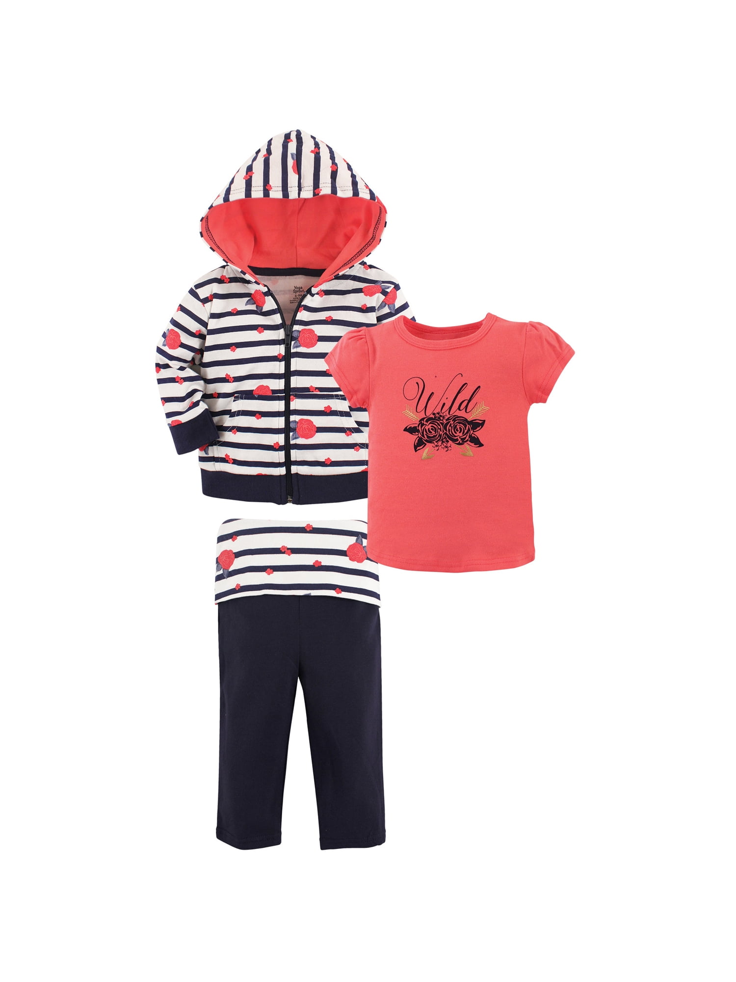 Yoga Sprout Hudson Baby Toddler Girl Hoodie, TShirt & Pants, 3pc