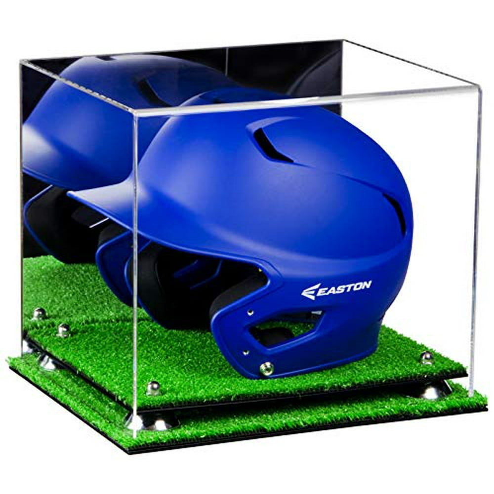 Deluxe Acrylic Baseball Batting Helmet Display Case with Silver Risers