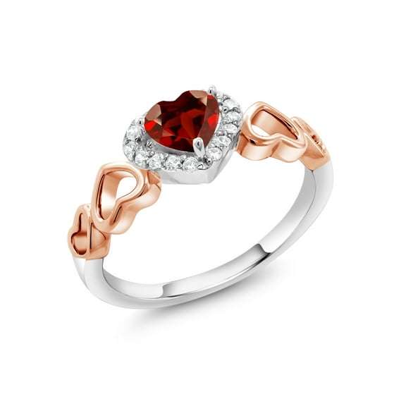 Gem Stone King 925 Sterling Silver Two-Tone Red Garnet Women Ring (0.71 Cttw, Heart Shape 5MM, Size 5)
