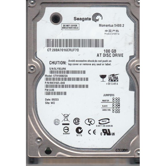 ST9100823A, 5LY, WU, PN 9W3102-040, FW 3.05, Seagate 100GB IDE 2.5 Hard Drive