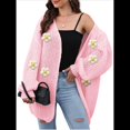 thumbnail image 2 of Suéteres Femeninos con Cuello en V, Larga, Estampado Floral, de Punto Abierto, Sin Botones, de Moda, para Exteriores. Rosa Talla Única, 2 of 8