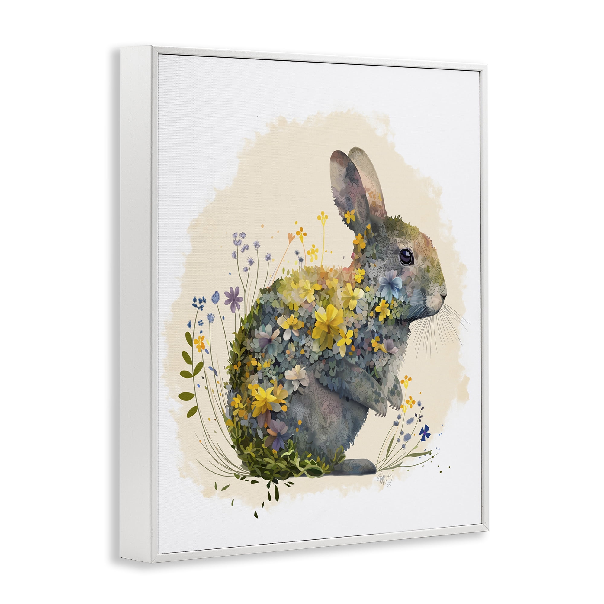 Stupell Industries Rabbit with Buttercup Flowers Animals & Insects Painting White Framed Art Print Wall Art, 11 x 14