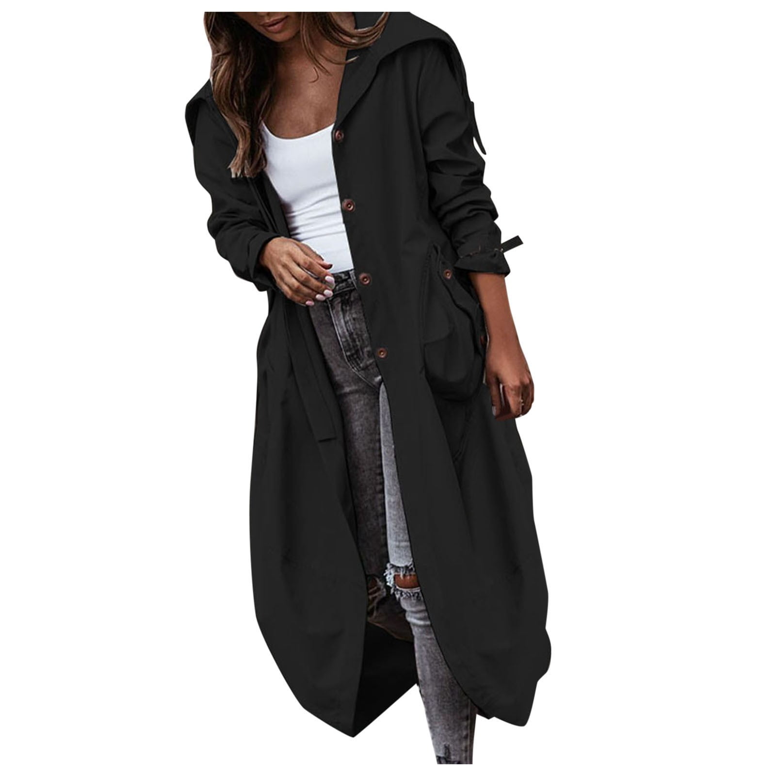 GYUJNB Light Jackets for Women Women s Casual Lapel Collar Button Up Pocketed Long Shacket Coat Long Jackets Bomber Jacket Women Black