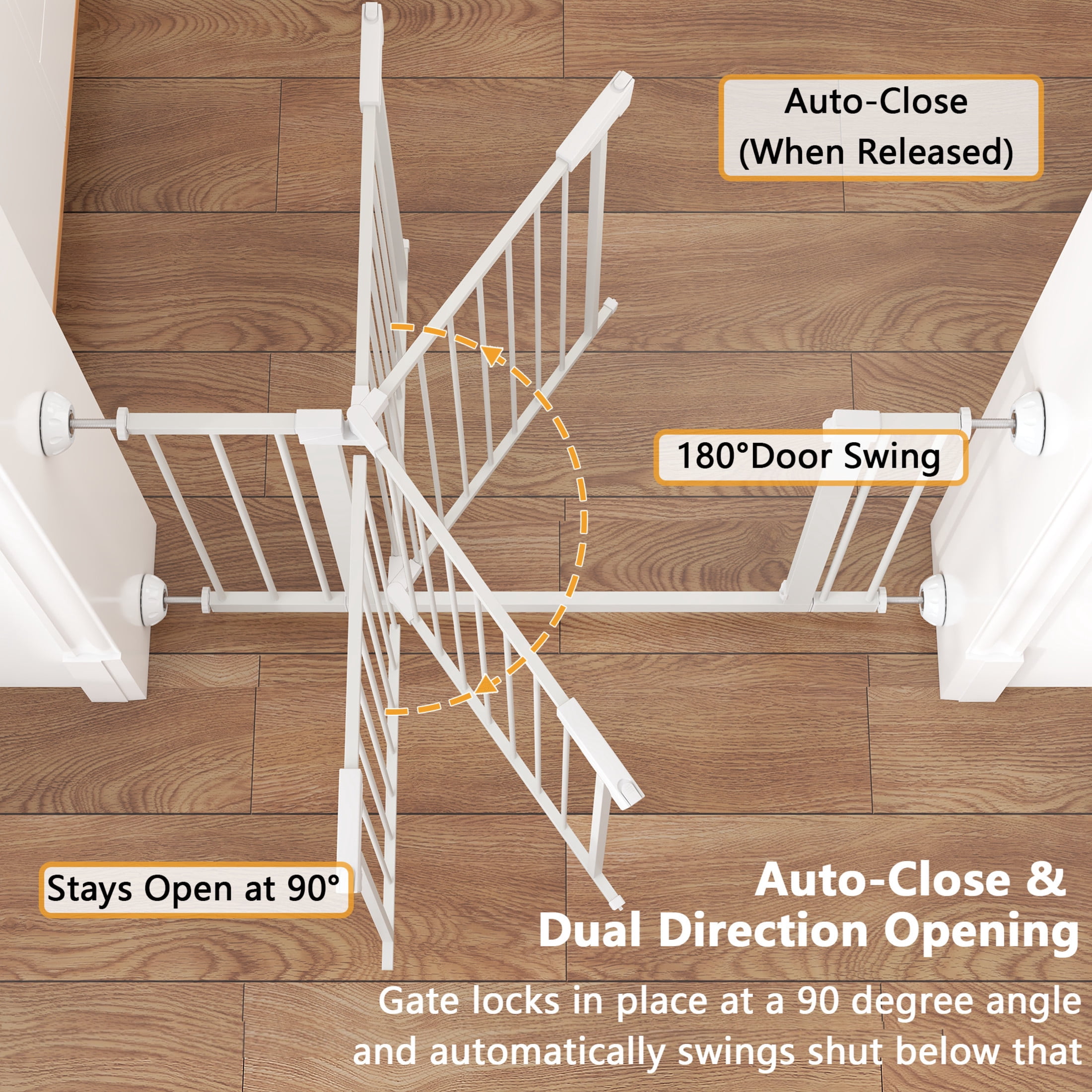 Noble House 45" Wide Pressure-Mounted Baby Gate with Wall Protectors, Steel Safety Gate for Kids, White
