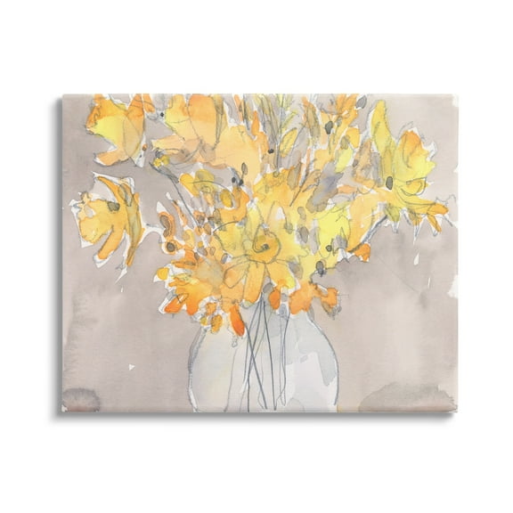 Stupell Yellow Scribble Style Bouquet Botanical & Floral Painting Gallery Wrapped Canvas Print Wall Art