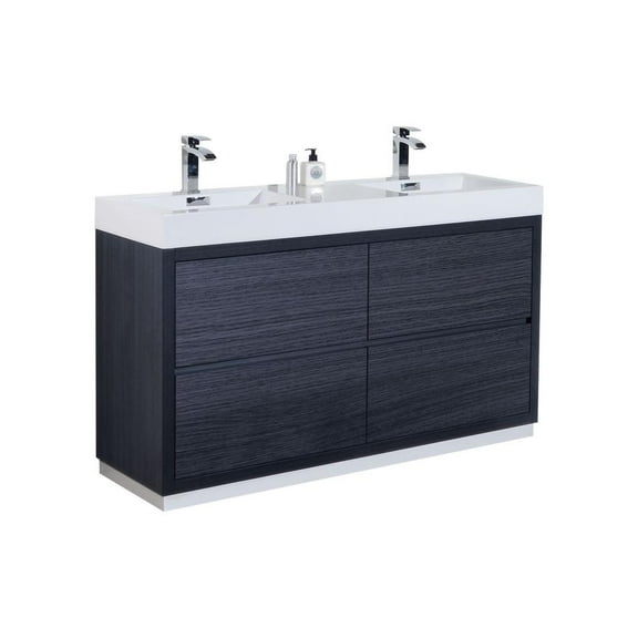 Kubebath Bliss 60" Double Sink Gray Oak Free Standing Modern Bathroom Vanity