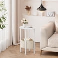 thumbnail image 6 of Round Side Table End Table with Storage Basket, Small Side Table Round Nightstand for Small Spaces, Tall Oval End Table with Steel Frame, Coffee Bedside Table for Living Room Bedroom, White, 6 of 16