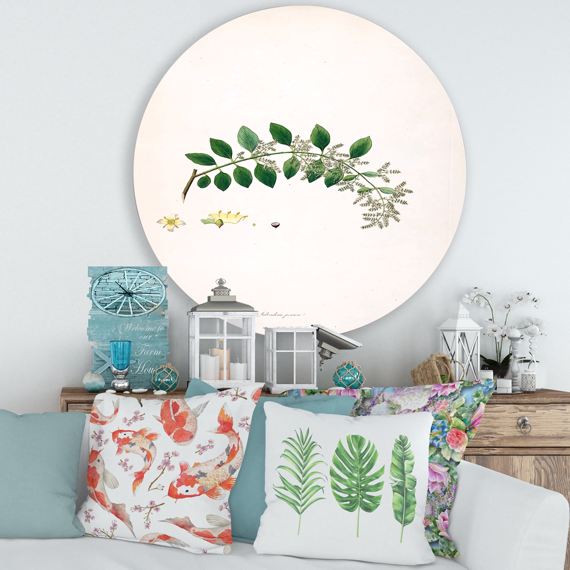 Designart 'Ancient Plant Life XVIII' Farmhouse Circle Metal Wall Art 36x36 - Disc of 36