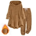 thumbnail image 5 of vigerkar Fuzzy Set for Women Loose Fleece 2 Piece Set Winter Warm Hoodies Sweatshirts Casual Long Sleeves Shaggy Sherpa Outfits (Yellow, 5XL), 5 of 5