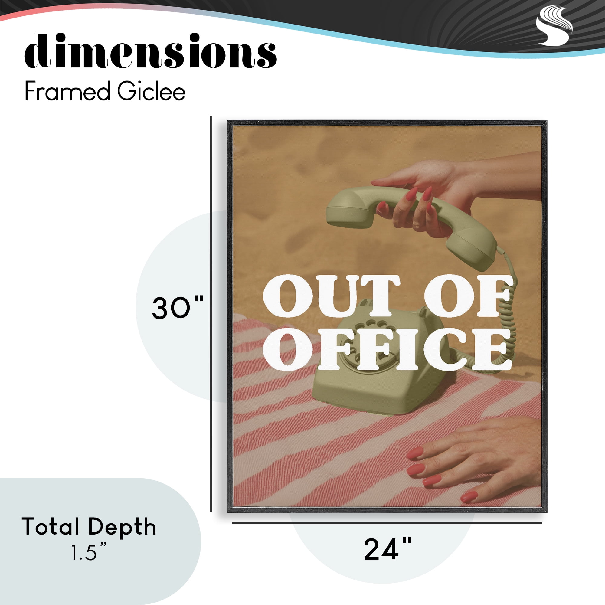 Out of Office Green Phone Black Framed Giclee Art, design by Lil' Rue