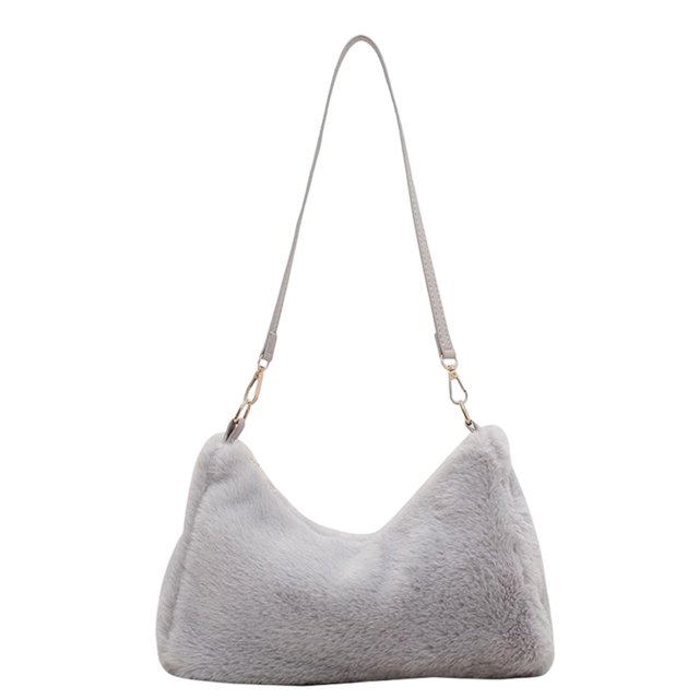 Bolso de hombro esponjoso Salvador gris para cosméticos Otoño Invierno