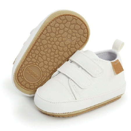 

Miyanuby Baby Boys Girls High Top Ankle PU Leather Sneakers Soft Rubber Sole Infant Moccasins Newborn Anti-Slip Toddler Wedding Uniform Dress Shoes White 1-3Y