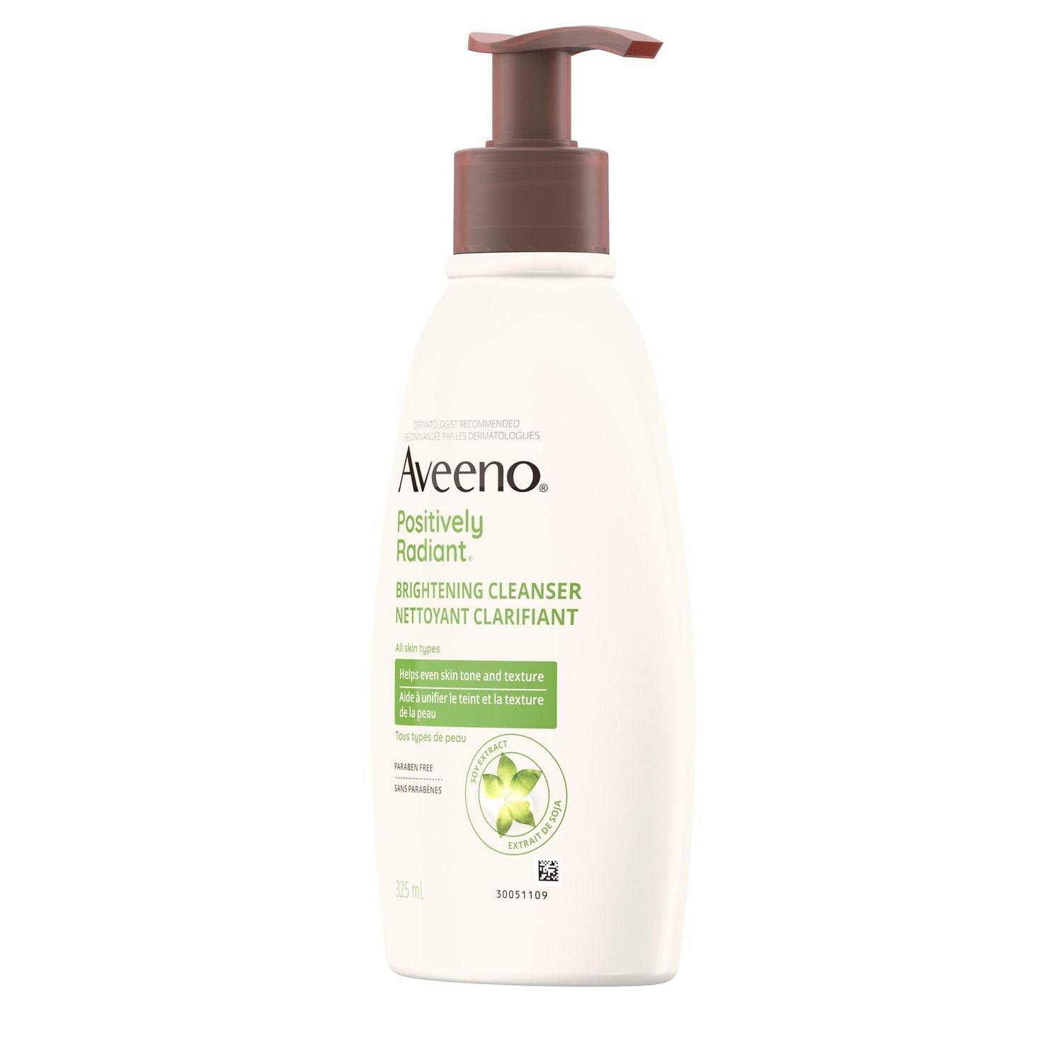 Aveeno Positively Radiant Brightening Cleanser - Makeup Remover, Soy Extract Face Cleanser, Remove Oil, Smooth Skin Tone, 325 mL