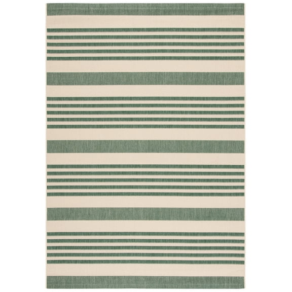 Safavieh Courtyard Caroline Striped Indoor/Outdoor Area Rug, Beige/Dark Green, 6'7" x 9'6"