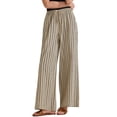 thumbnail image 2 of Pantalones de rayas de tiro alto y pierna ancha para mujer INSPIRE CHIC, con cordón, sueltos de algodón, color camel, 2 of 5
