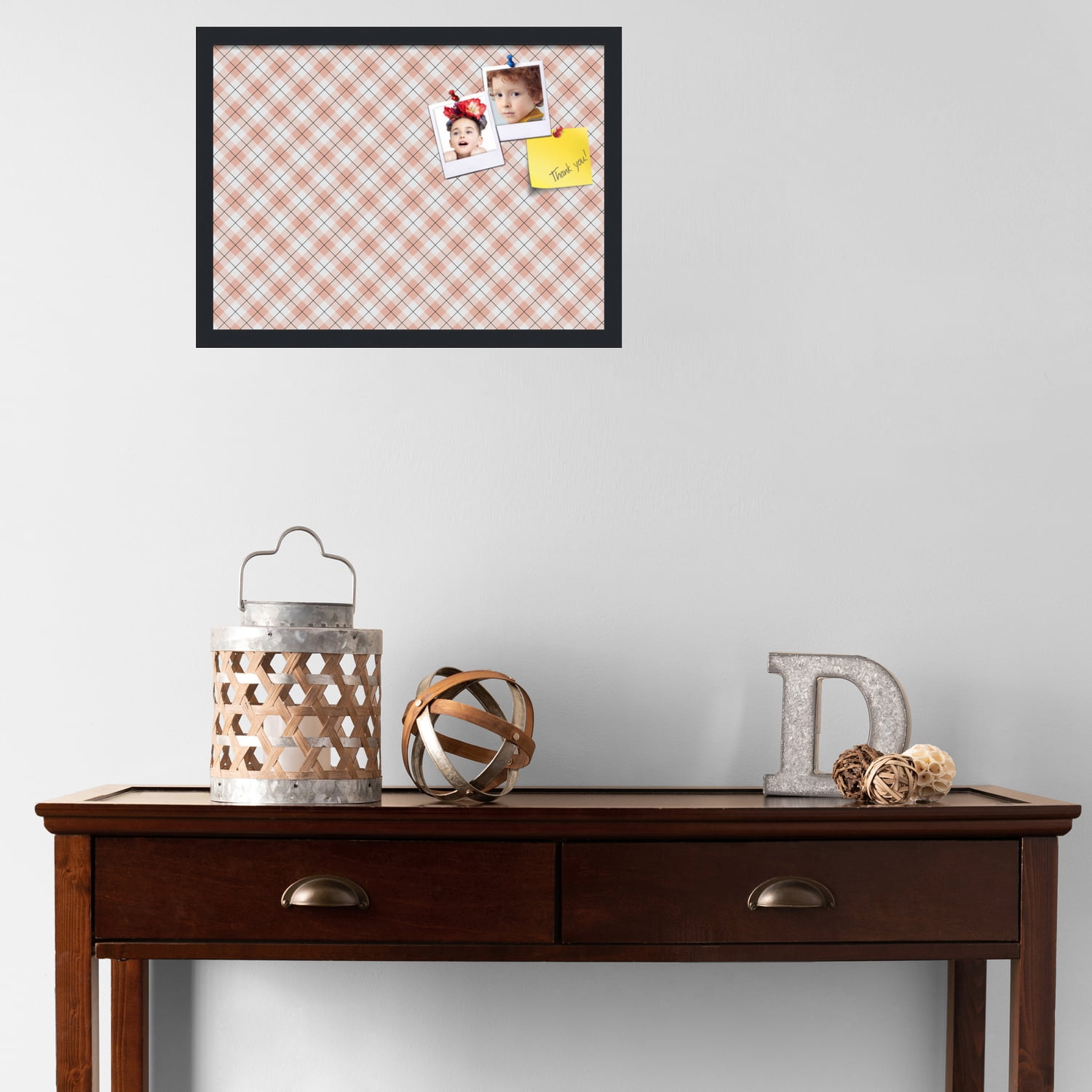 PinPix ArtToFrames 20x14 Custom Cork Bulletin Board Argyle Tan   Poster Board Has a Fabric Style Canvas Finish, Framed in Satin Black (PinPix-643)