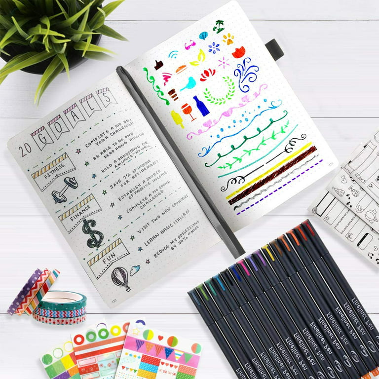 PAPERAGE Bullet Journal Kit, Dotted Journaling Set & Stationary Kit, Hardcover Dotted Journal Notebook (Sky Blue), 15 Fineliner Pens, 8 Sticker & 3