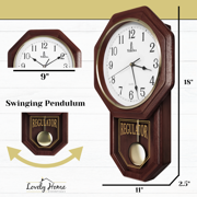 Pendulum Wall Clock - Decorative Wood Wall Clock with Pendulum - Schoolhouse Clock Regulator Design, Battery Operated & Silent, Wooden Pendulum Clock 18x11