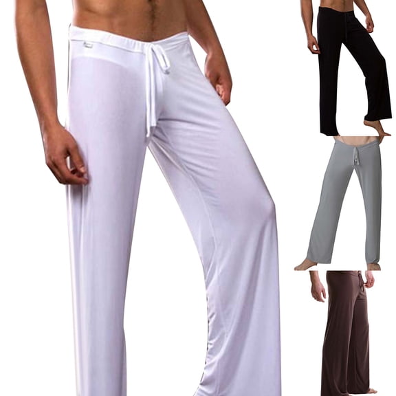 Joernso Casual Men Solid Color Drawstring Homewear Yoga Pants Loose Pajama Trousers