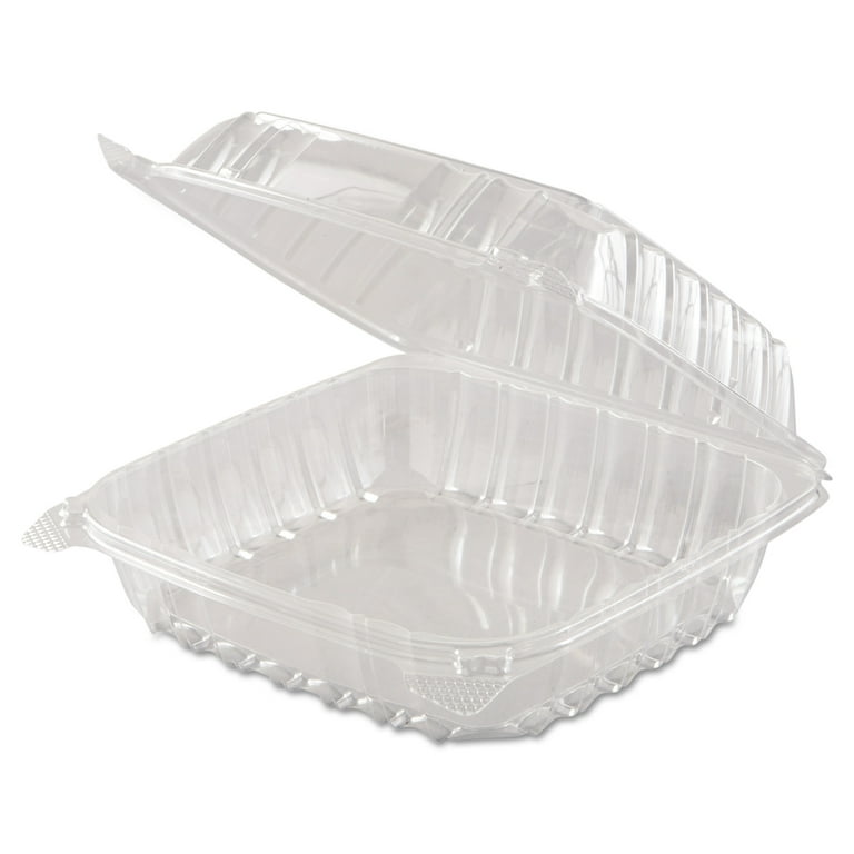 ClearSeal Hinged-Lid Plastic Containers, 8.3 x 8.3 x 3, Clear, Plastic, 250/Carton ClearSeal Hinged-Lid Plastic Containers, 8.3 x 8.3 x 3, Clear, Plastic, 250/Carton