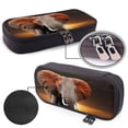 thumbnail image 4 of Picia Elephant Sunset in Kenya Pattern Large Capacity PU Leather Pencil Case Organizer Pen Marker Holder Double Zipper Storage Bag Big Pencil Pouch for College Office, 4 of 6