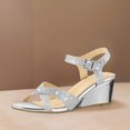 thumbnail image 4 of Sandalias de cuña Mujer Correa en el tobillo Zapatos casuales bajos y cómodos con punta abierta (40) Plata, 4 of 7