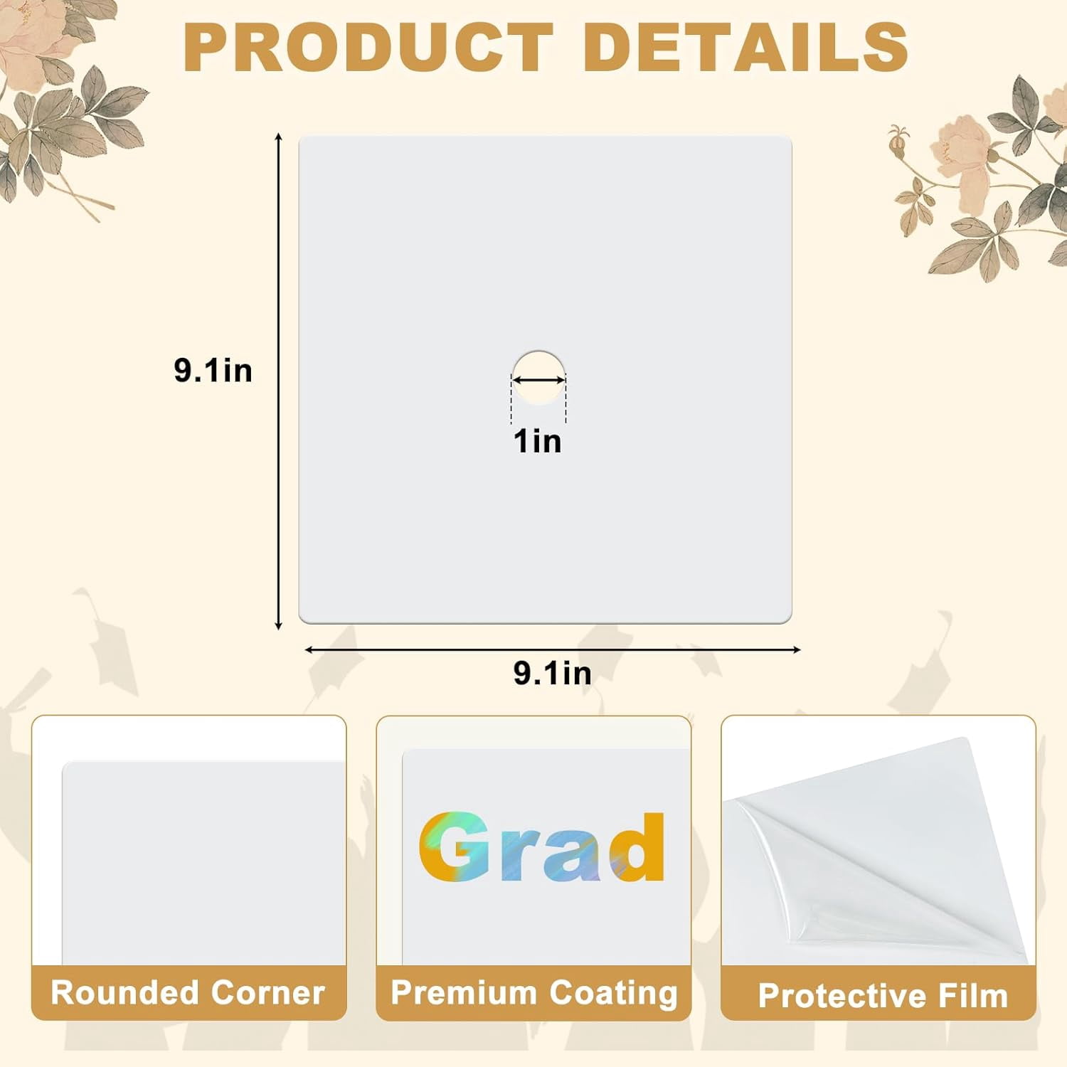 8 Pcs Sublimation Blanks for Graduation Cap Grad Decorations Premium Metal Lightweight Grad Cap Blanks Graduation 2026 Gifts Accessories 9.1" x 9.1"