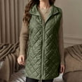 thumbnail image 2 of Penkiiy Long Puffer Vest Women Lightweight Quilted Sleeveless Stand Collar Zip Up Puffy Jacket with Pockets Winter Outerwear M Green, 2 of 9